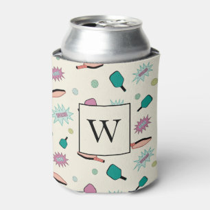 Pickleball! Colourful Monogrammed Initial Pattern Can Cooler
