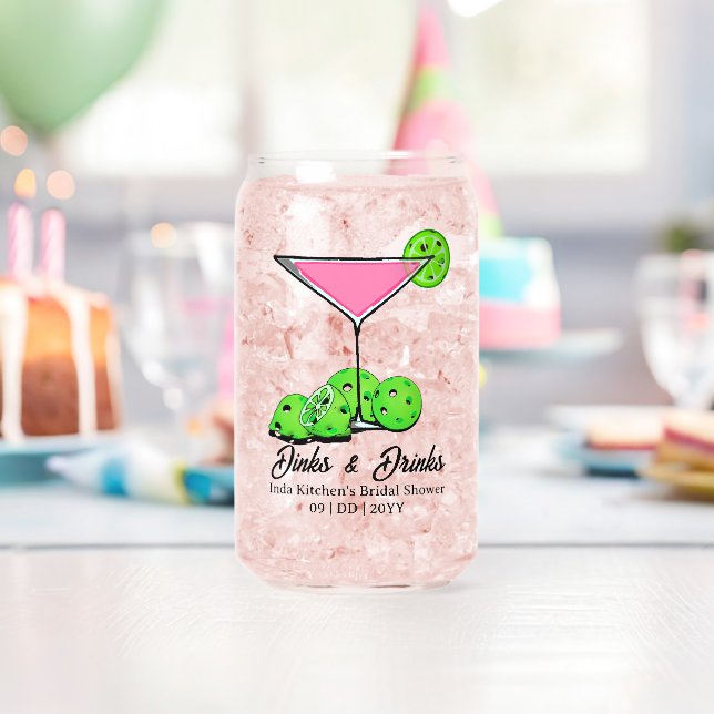 Pickleball Cosmo Dinks & Drinks Personalized Can Glass (Insitu (Birthday))