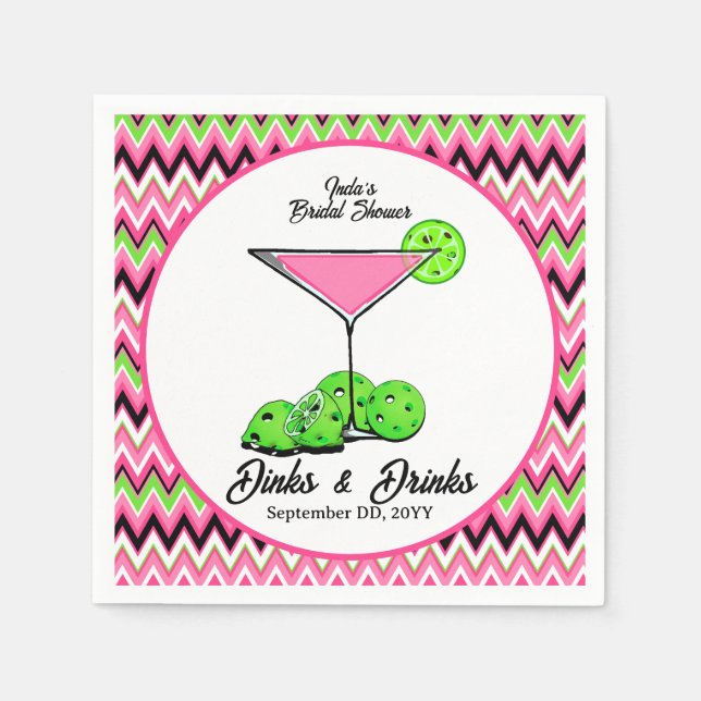 Pickleball Cosmo Dinks & Drinks Pink Argyle Napkin (Front)