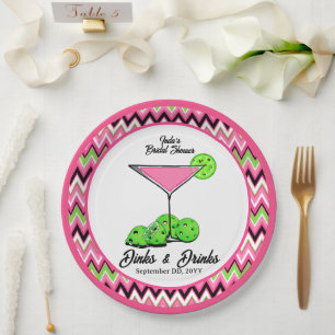 Pickleball Cosmo Dinks & Drinks Pink Argyle Paper Plate