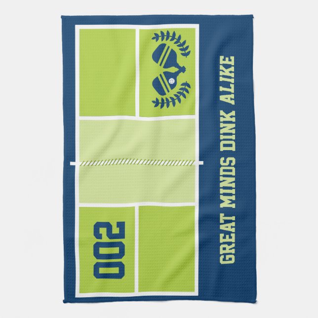 Pickleball court with custom text and background   kitchen towel (Vertical)