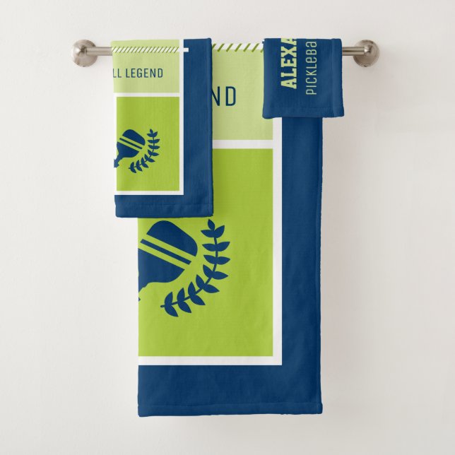 Pickleball court with custom text bath towel set (Insitu)