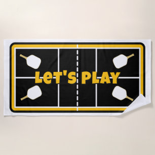 Pickleball Court Yellow Black & White Personalized Beach Towel