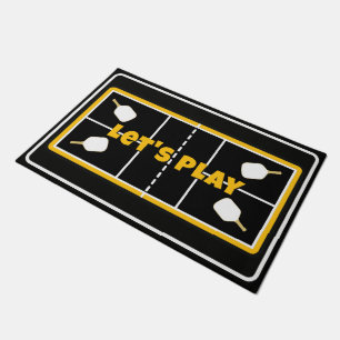 Pickleball Court Yellow Black & White Personalized Doormat