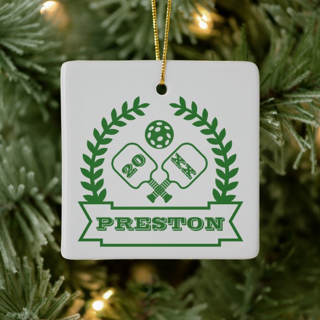 Pickleball Custom Year and Name Ceramic Ornament (Tree)