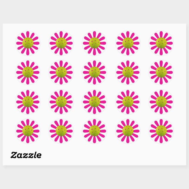 Pickleball: cute pickleball pink flower classic ro classic round sticker (Sheet)