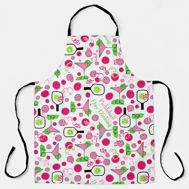 Pickleball Day Dinking Cosmo Cocktail Pink Green Apron (Front)