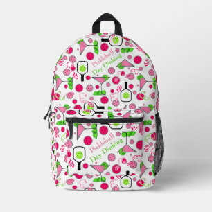 Pickleball Day Dinking Cosmo Cocktail Pink Green Printed Backpack