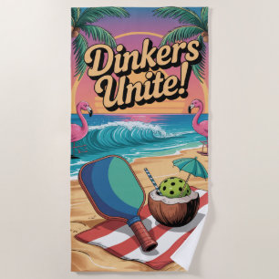 Pickleball Dinkers Unite Flamingo Paddle Beach Towel