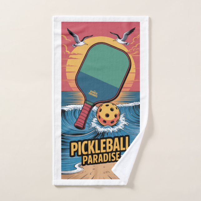Pickleball Dinks & Drinks Beach Vibe Graphic Hand Towel (Hand Towel)