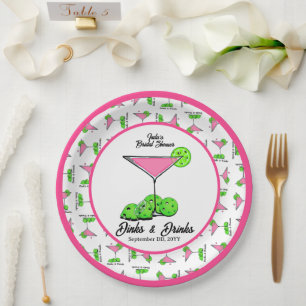 Pickleball Dinks & Drinks Pink Cosmo Cocktails Paper Plate
