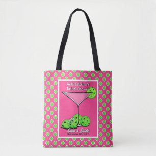 Pickleball Dinks & Drinks Pink & Green Personalize Tote Bag