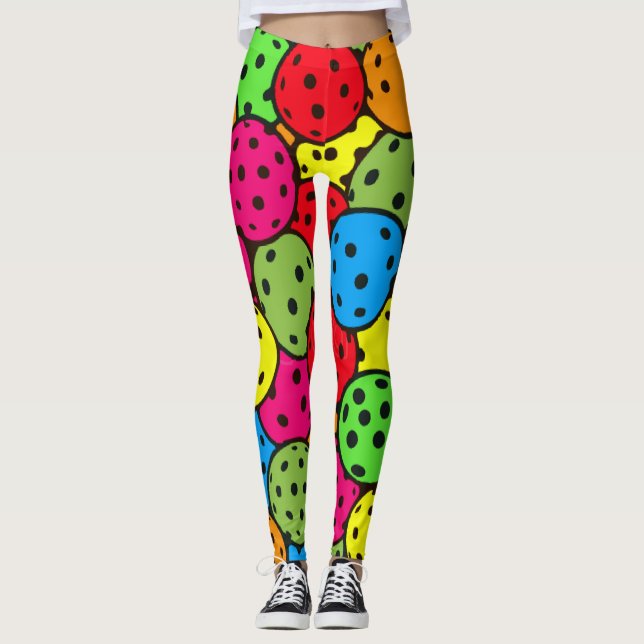 Pickleball Dotted Ball Party Colour Pop Leggings (Front)