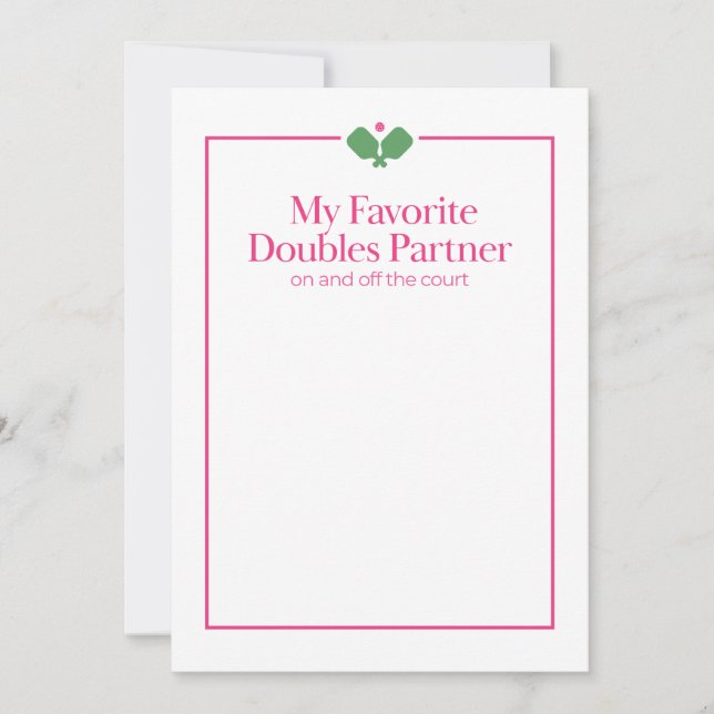 Pickleball Doubles Partner Card | Pink Green (Front)