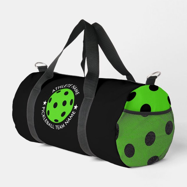 Pickleball Drawing with Custom Sports Name - lime Duffle Bag (Right Corner)