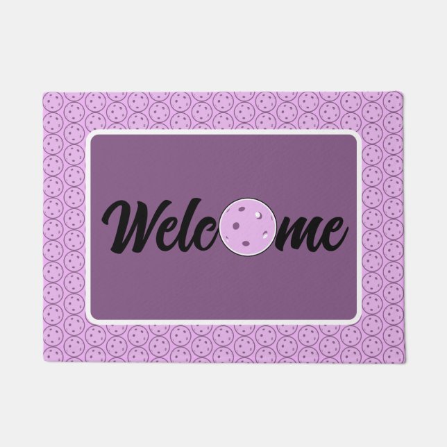 Pickleball Entryway Lavender and White Welcome Doormat (Front)