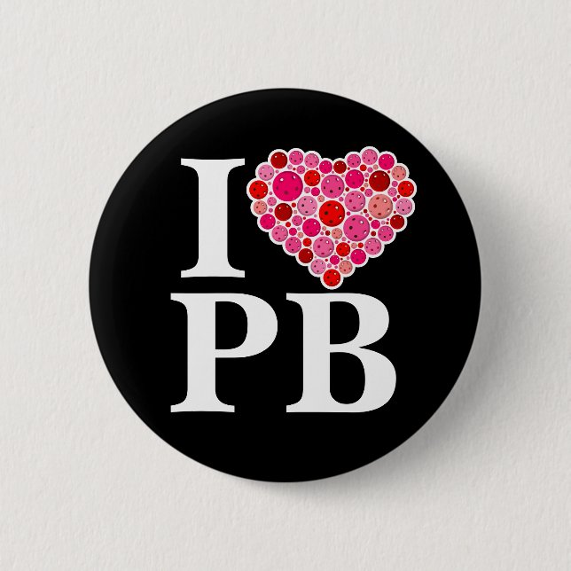 Pickleball Filled Heart Pink and Red I Heart PB 2 Inch Round Button (Front)