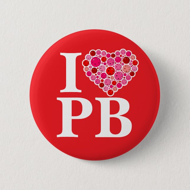 Pickleball Filled Heart Pink and Red I Heart PB 2 Inch Round Button (Front)