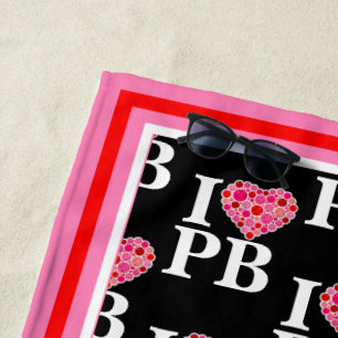 Pickleball Filled Heart Pink and Red I Heart PB Beach Towel