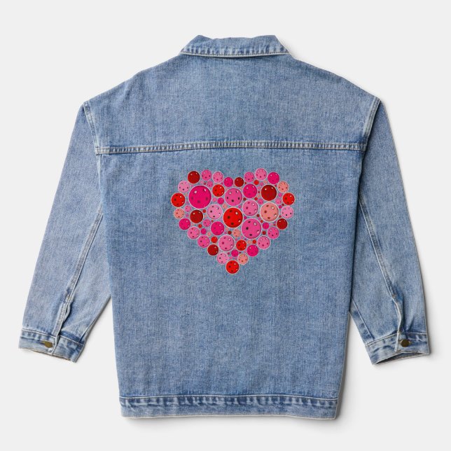 Pickleball Filled Heart Pink and Red Love Denim Jacket (Back)