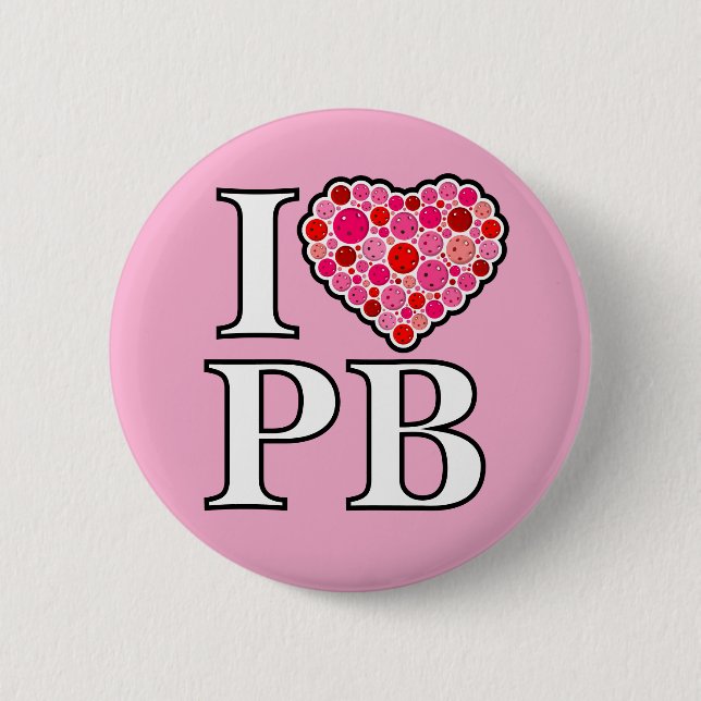 Pickleball Filled HeartRed and Pink I Heart PB 2 Inch Round Button (Front)