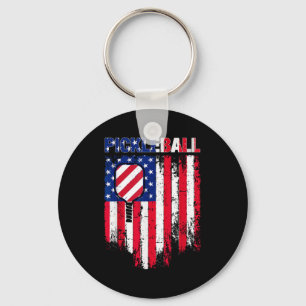 Pickleball flag with paddle for patriotic players keychain