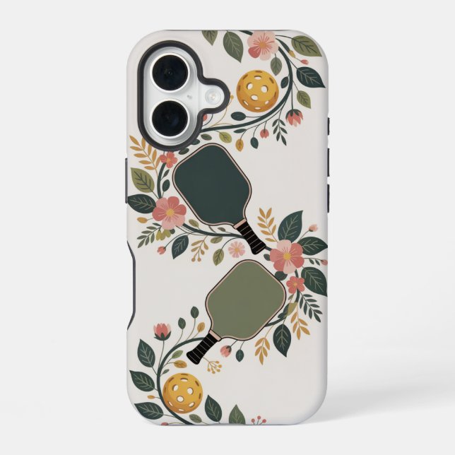 Pickleball Floral Paddle Bouquet iPhone 16 Case (Back)