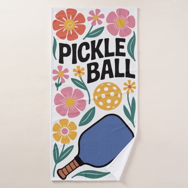 Pickleball Flower Paddle Gift Bath Towel (Bath Towel)