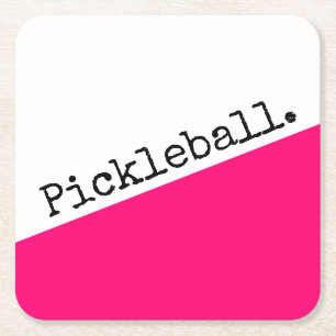 PICKLEBALL Fun Bold Pink White Diagonal Colorblock Square Paper Coaster