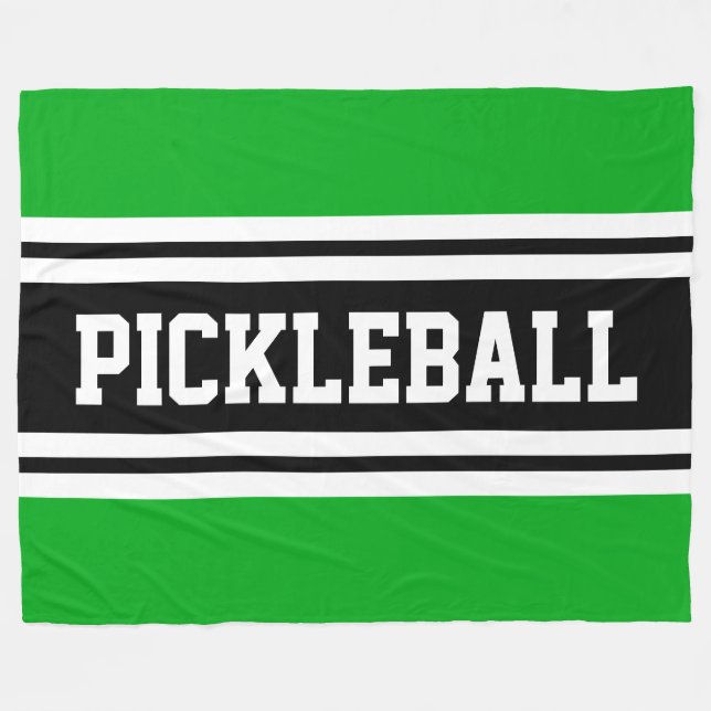 PICKLEBALL Fun Bright Green Black Racing Stripes  Fleece Blanket (Front (Horizontal))