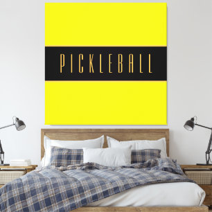 PICKLEBALL Fun Bright Yellow Bold Black Stripes Canvas Print