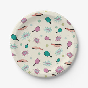 Pickleball! Fun Colorful Pattern Paper Plate