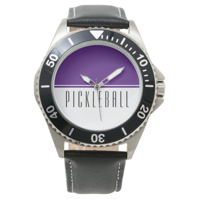 PICKLEBALL Fun Modern Purple White Colour Block Watch (Front)