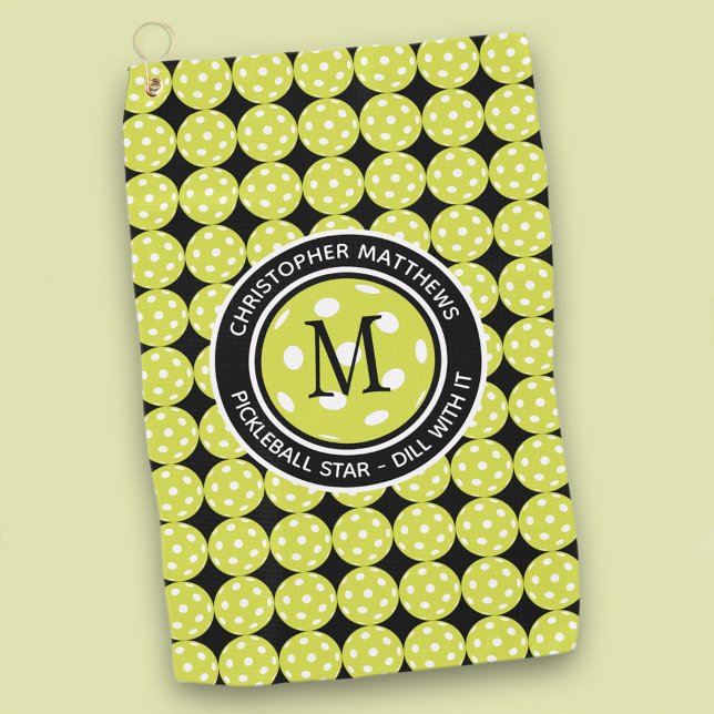 Pickleball Fun Sports Pro Funny Modern Custom Name Golf Towel (Pickleball Sports Pro Funny Custom Quote & Name Golf Towel)