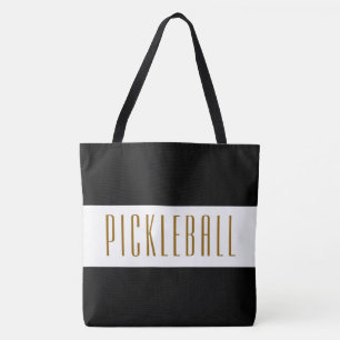 PICKLEBALL Fun Vibrant Black White Stripes Text Tote Bag