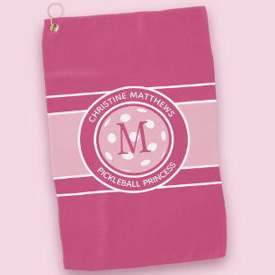 Pickleball Funny Custom Quote Name Initial Pink Golf Towel