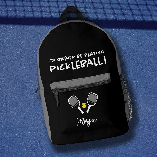 Pickleball Funny Sport Cute Custom Name Black Grey Printed Backpack (Pickleball Funny Sport Cute Custom Name Black Gray Printed Backpack)
