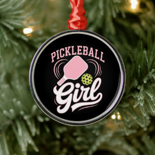 Pickleball Girl Player Metal Ornament