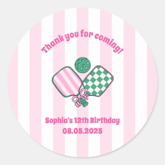 Pickleball Girls Birthday  Classic Round Sticker (Front)