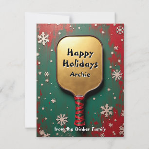 Pickleball🎅 Gold Paddle Glory & Holly Hype Holiday Card
