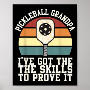 Pickleball grandpa vintage sunset paddle poster