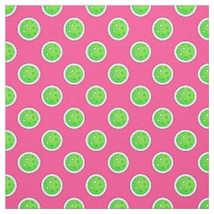 Pickleball Green Pickleballs Polka Dots Hot Pink Fabric
