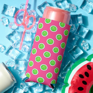 Pickleball Green Pickleballs Polka Dots Hot Pink Seltzer Can Cooler