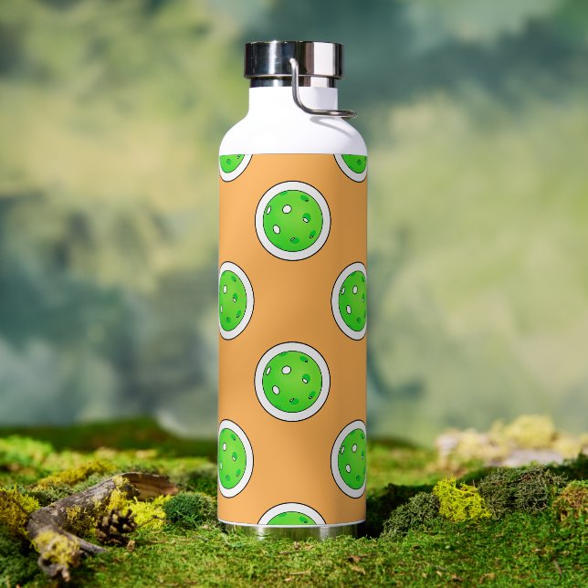 Pickleball Green Pickleballs Polka Dots Peach Water Bottle (Outdoor)