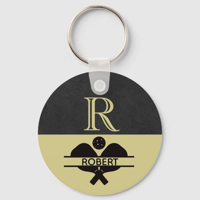 Pickleball Guy Custom Monogram Initial Name    Keychain (Front)