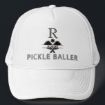 Pickleball Guy Custom Monogram Initial Name  Trucker Hat<br><div class="desc">Pickleball Guy Custom Monogram Initial Name -- tastefully done -- --This is a great gift -- fun / attractive / unique. Personalize it with his initial and first name.   If you have any design questions or a special request,  please send a chat or an email to: charmdesignstudio@rcn.com</div>