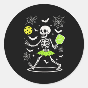 Pickleball Halloween Costume, Spooky Season Skelet Classic Round Sticker