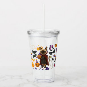 Pickleball halloween party for cat lovers acrylic tumbler