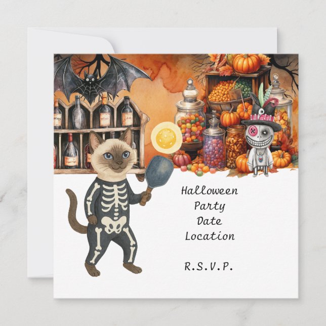 Pickleball Halloween Party for Cat lovers Invitation (Front)