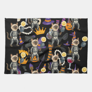 Pickleball halloween party for cat lovers kitchen towel